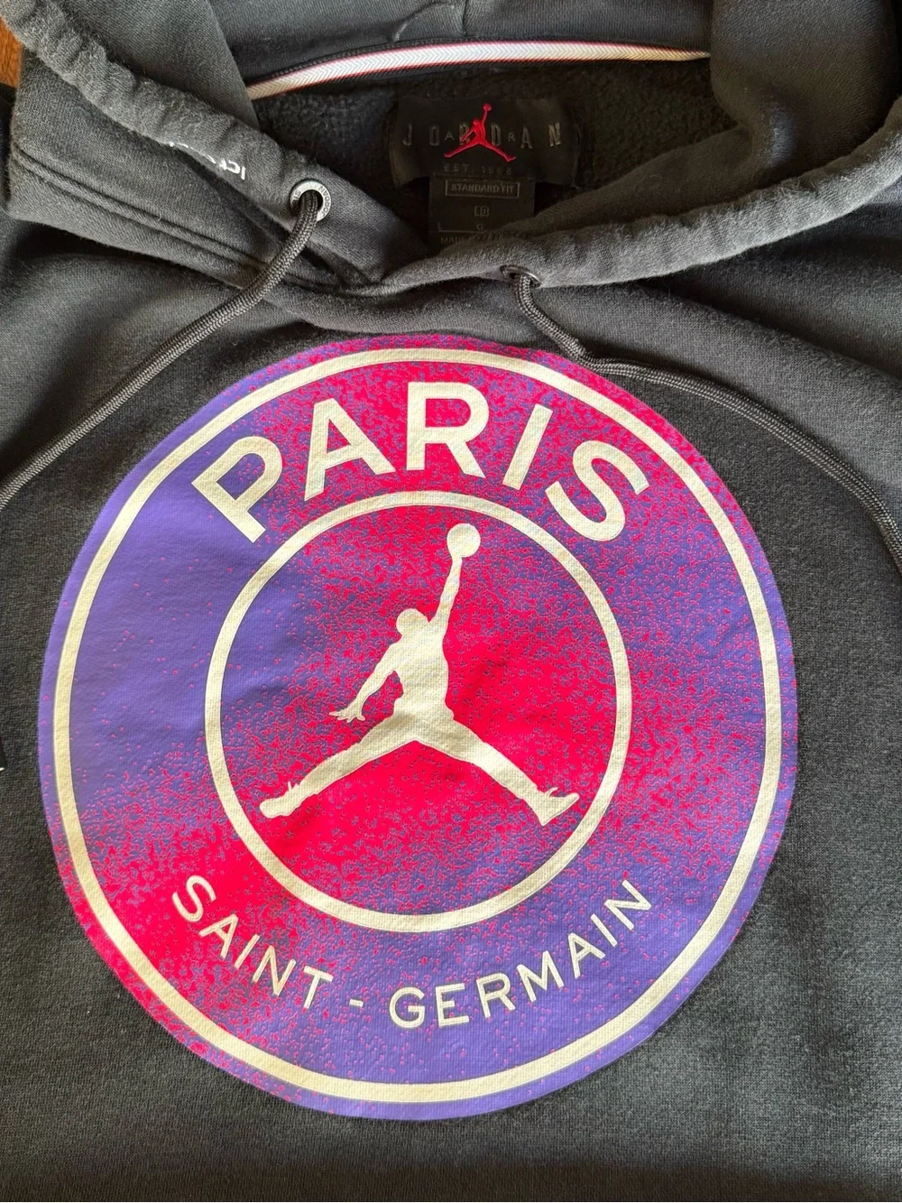 Jordan Men’s Black Hoodie with Pink and Purple PSG Logo